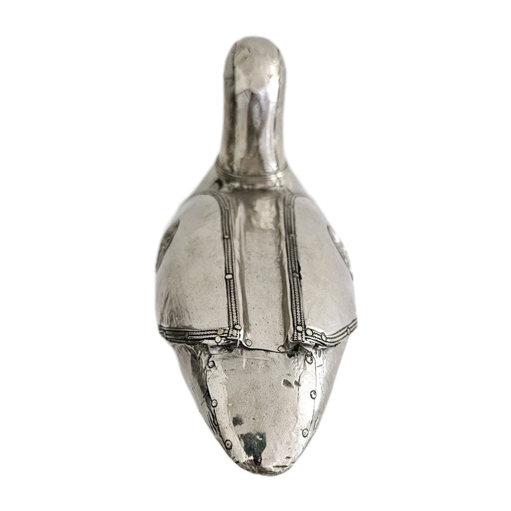 Vintage Silver Metal Over Wood Duck Decoy Figurine Folk Art Decorative Bird - Picture 5 of 16